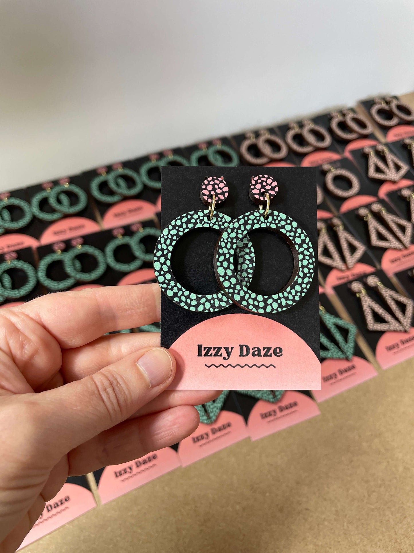 Circle Drop Leopard Print Earrings: Green