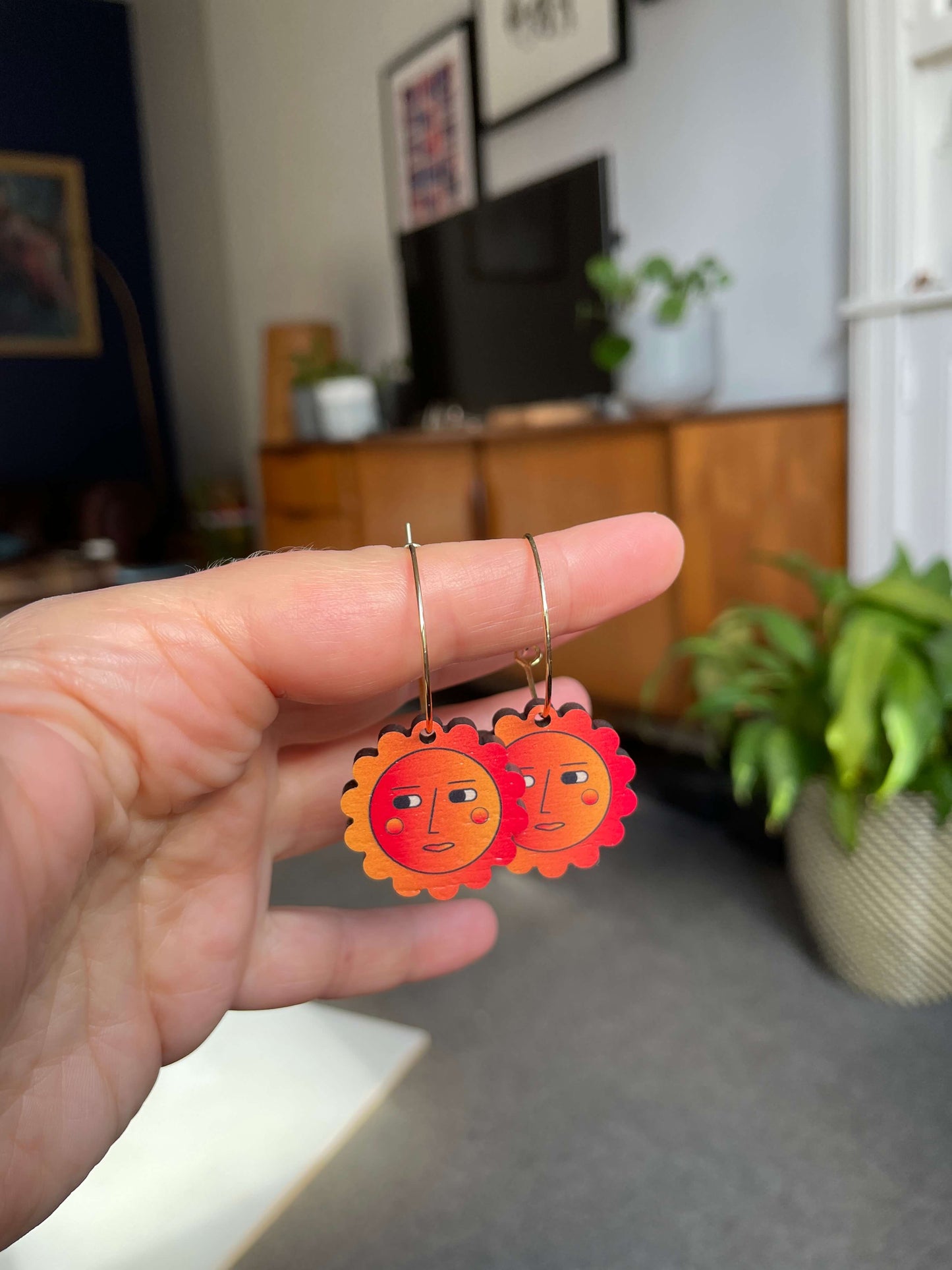 SAMPLE: Sun-face Hoop Earrings in Fire Orange