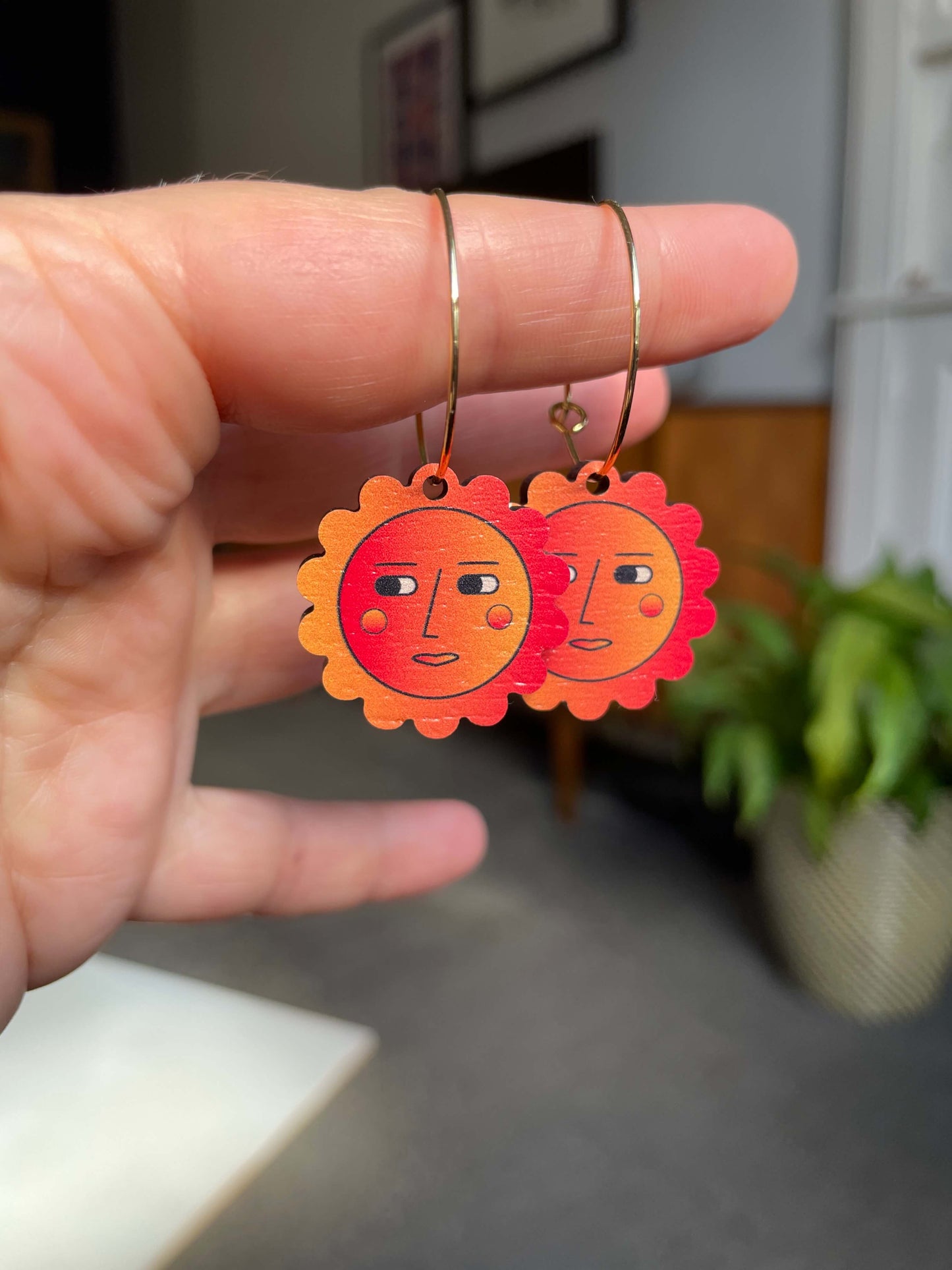 SAMPLE: Sun-face Hoop Earrings in Fire Orange