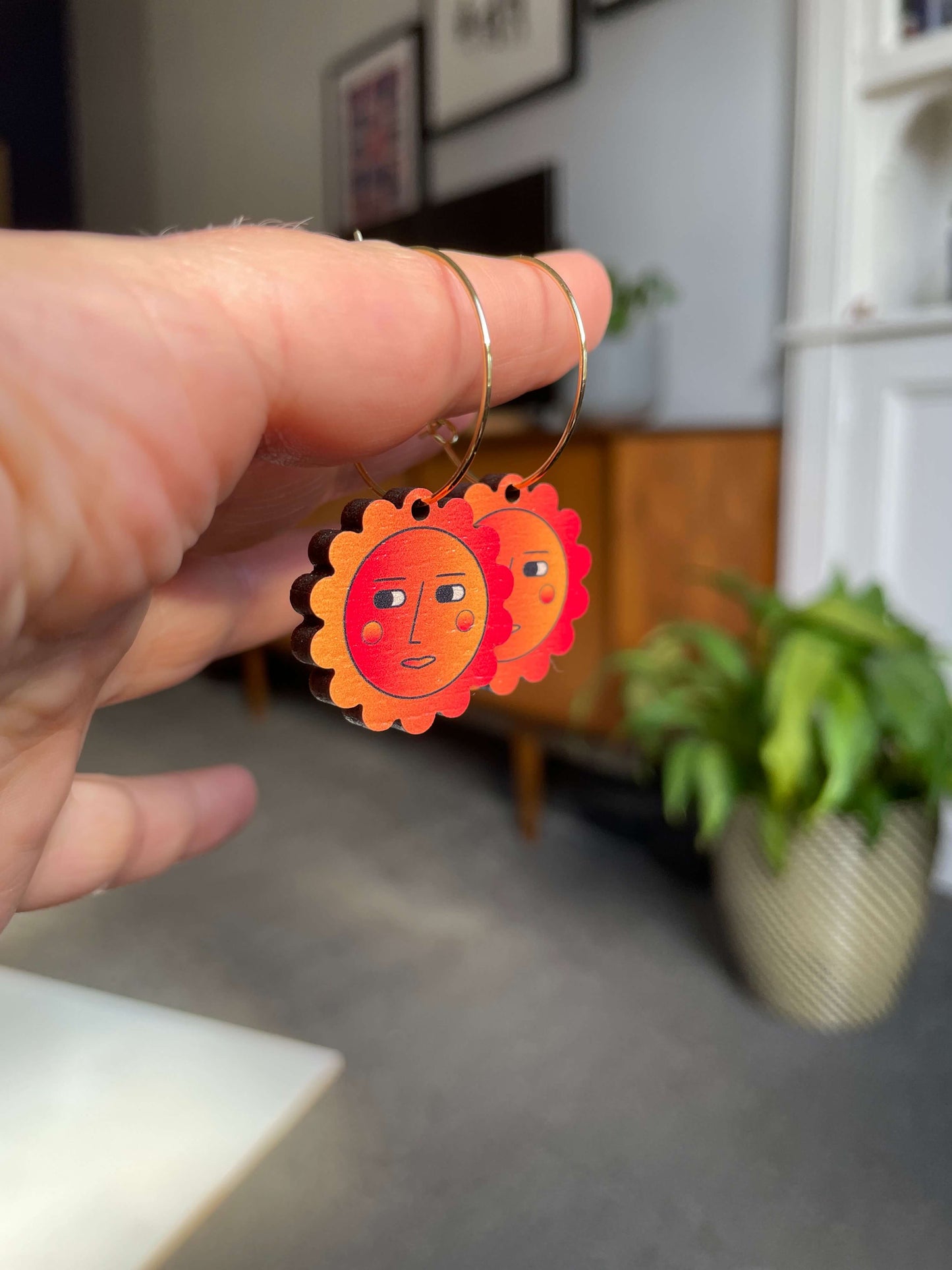 SAMPLE: Sun-face Hoop Earrings in Fire Orange
