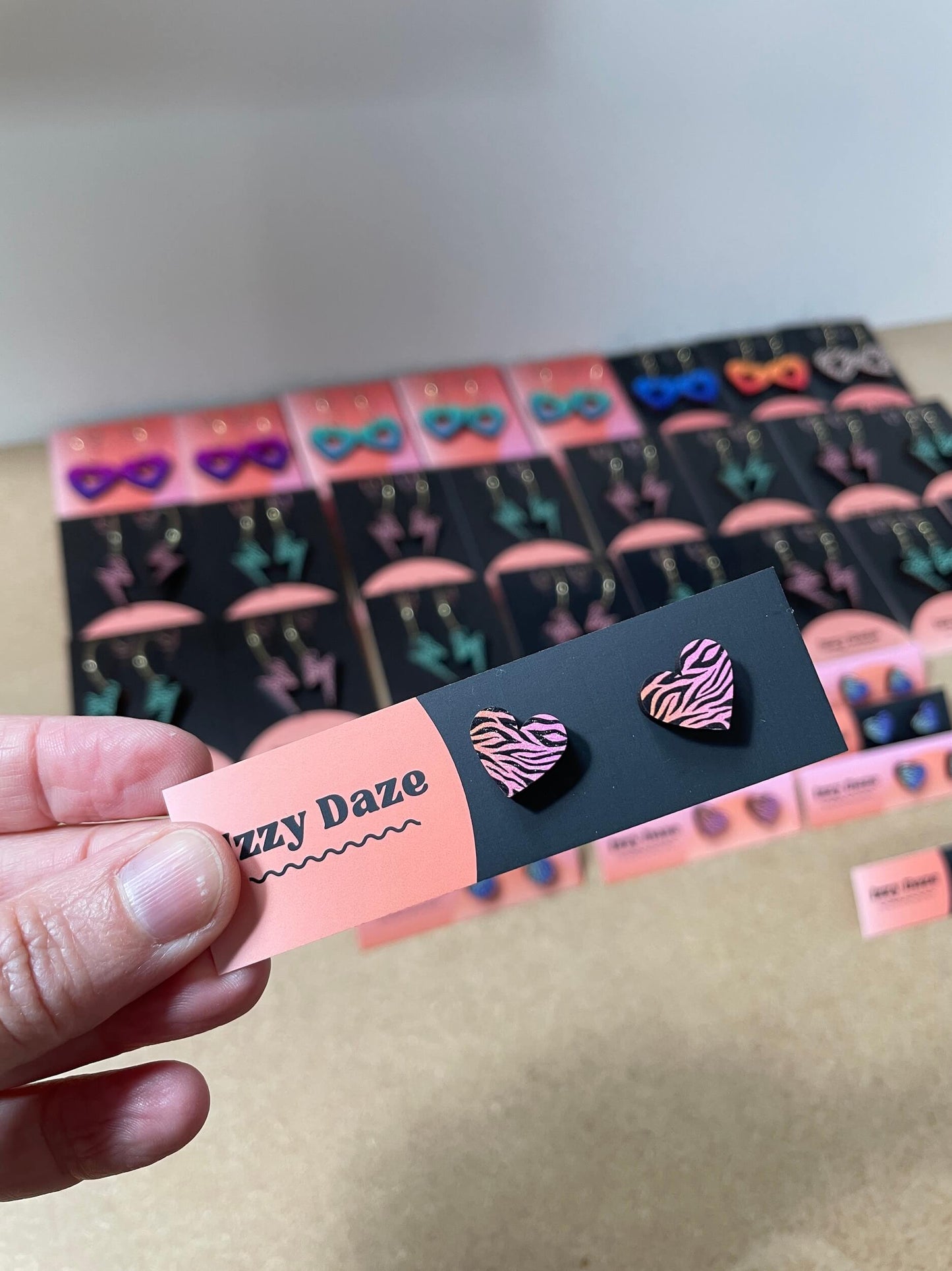SALE - Heart Studs Tiger Print