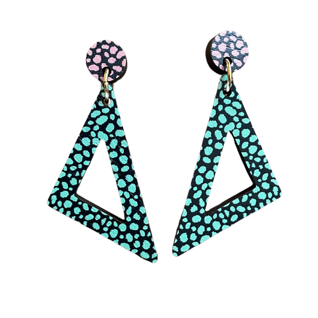Triangle Leopard Print Earrings: Green