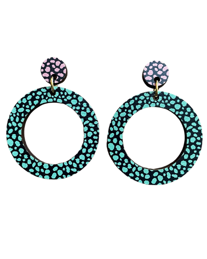 Circle Drop Leopard Print Earrings: Green