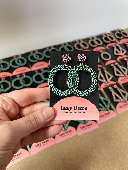 Circle Drop Leopard Print Earrings: Green
