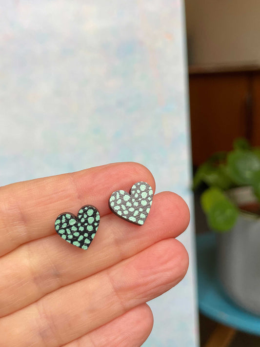 Heart Studs Green Leopard Print