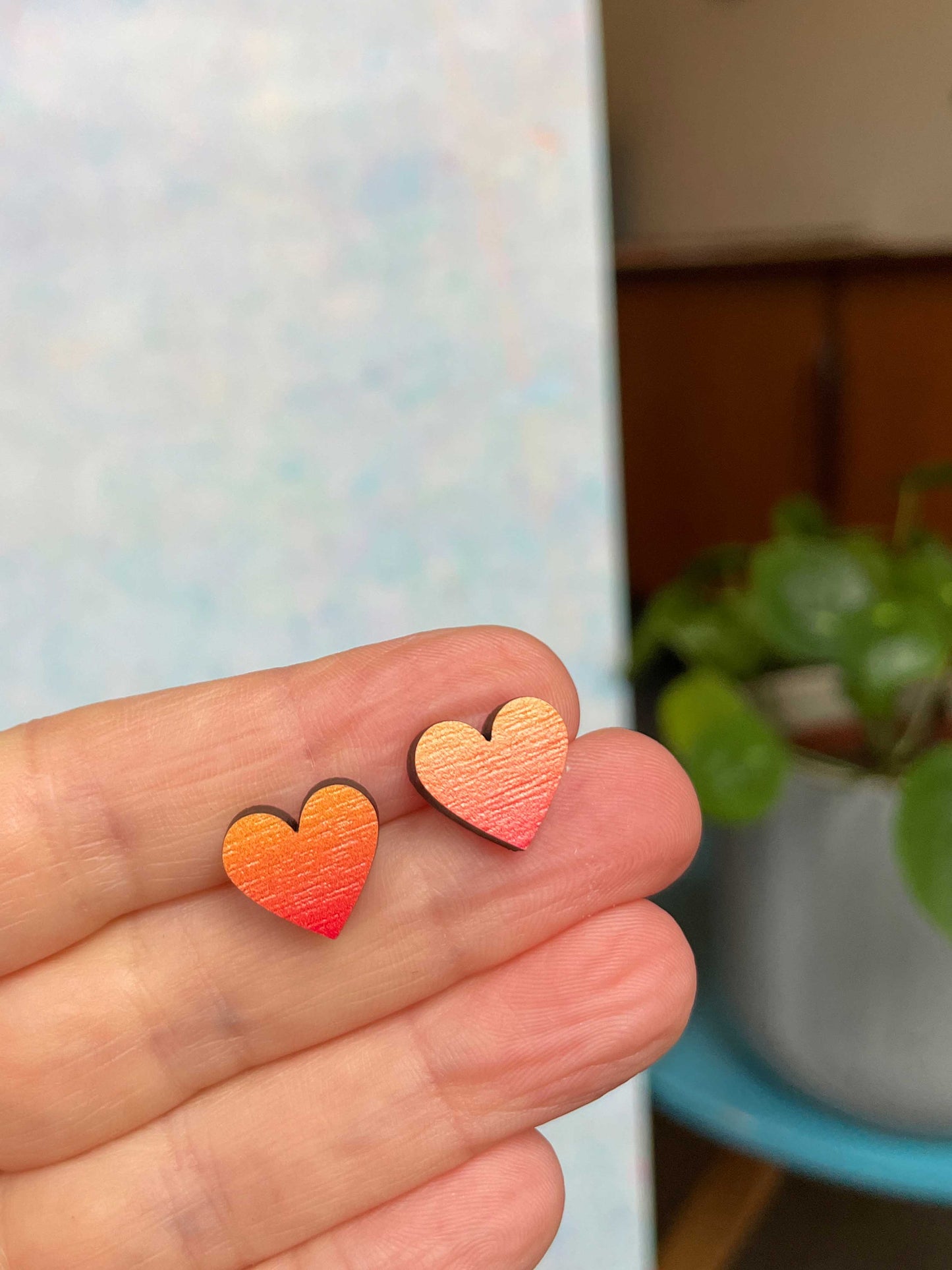 Heart Studs Fire Orange