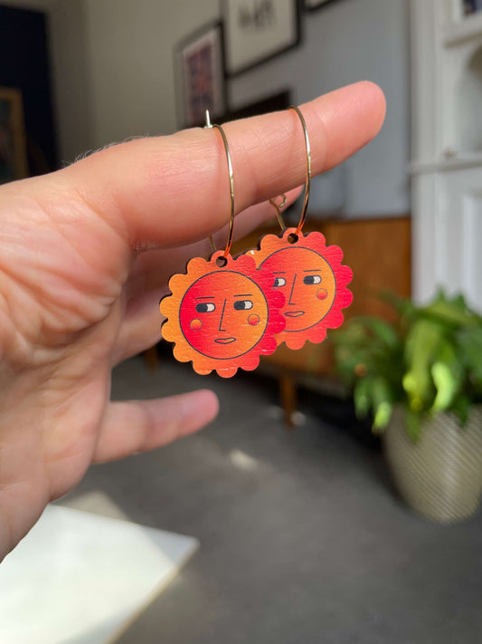 SAMPLE: Sun-face Hoop Earrings in Fire Orange