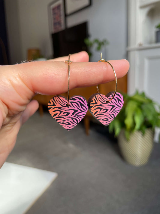 SAMPLE: Heart Hoop Earrings in Peach Tiger
