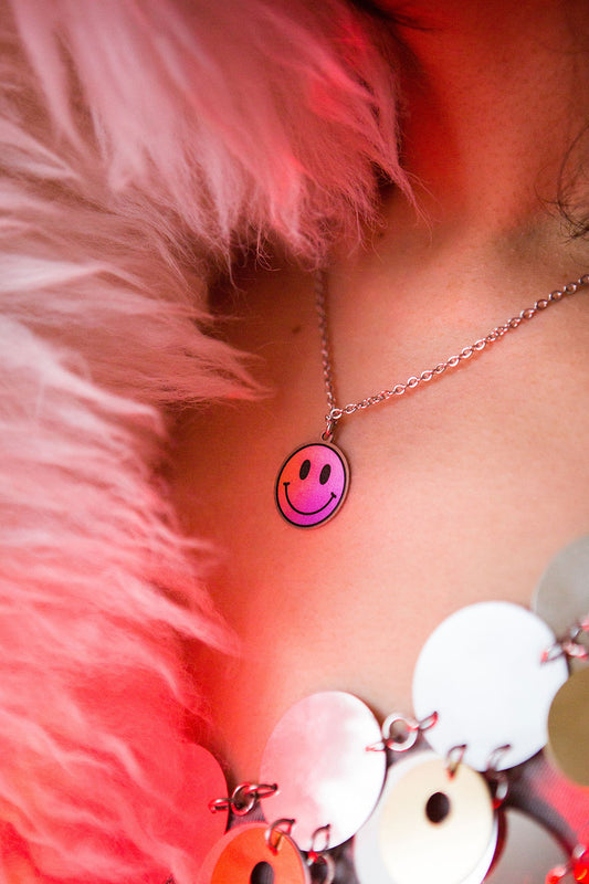 SALE: Smiley Face Necklace Pink